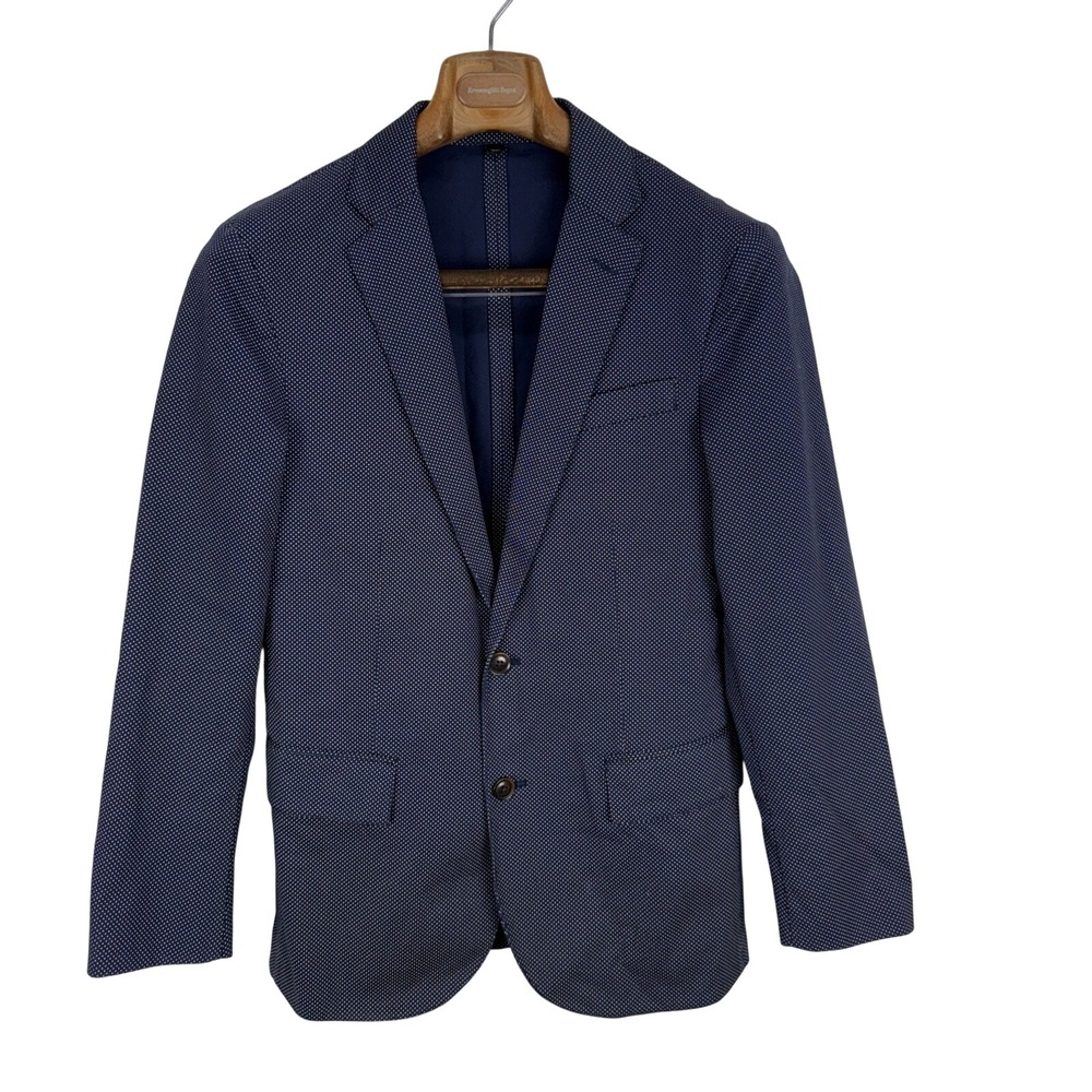 J Crew Mens Crosby Classic-fit Suit Jacket Double Vent Size 34S Blue Pin Dot NEW